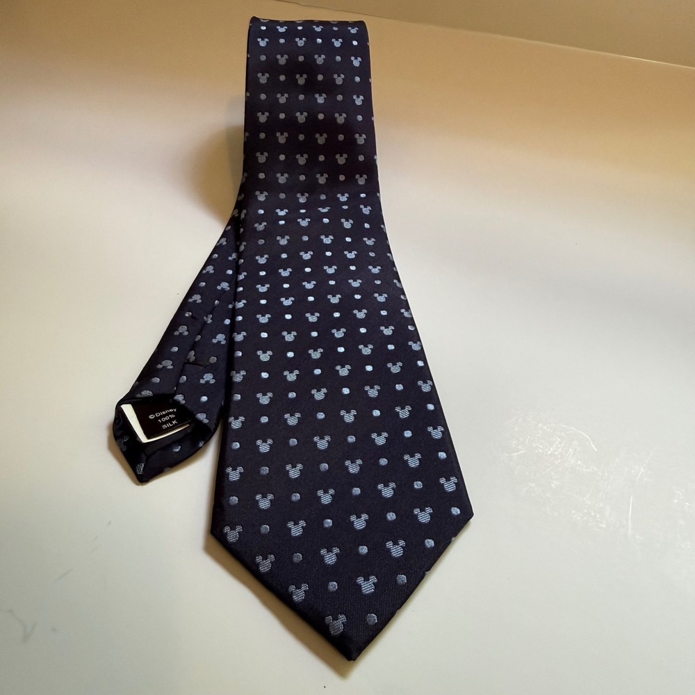 Disney Mickey Mouse Necktie OS Navy Blue Silk Polka Dot Character FAC-047716 - Picture 2 of 5